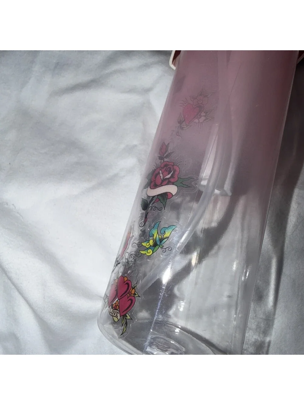 ED HARDY Reusable pink with Stickers Plastic Mist Spray Bottle, 10.1 fl oz